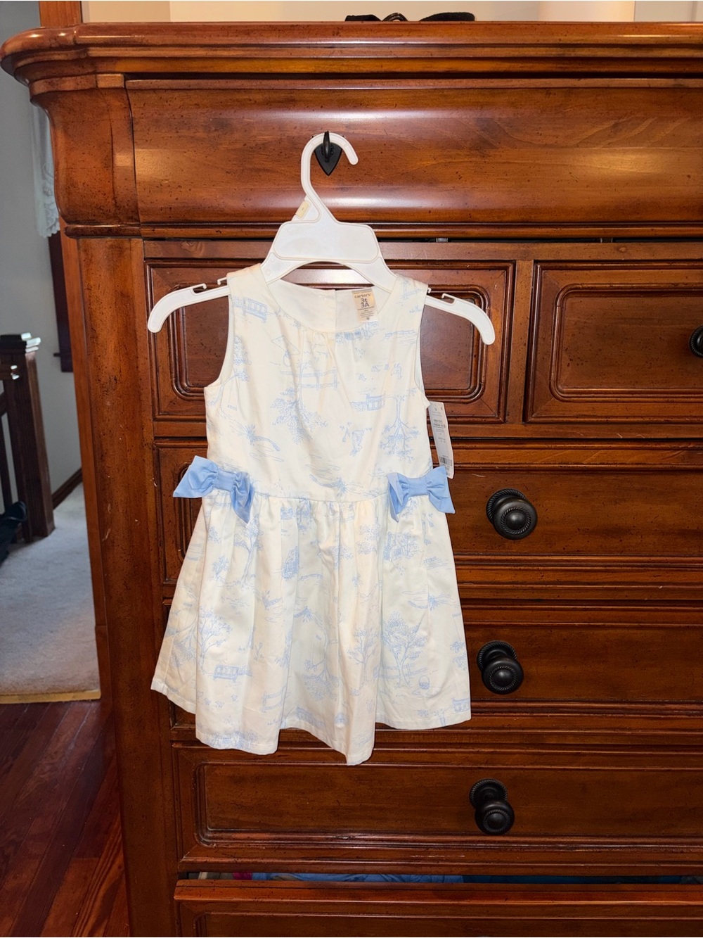 Carter’s Toddler Girls Blue Toile Bow Dress 3T NWT